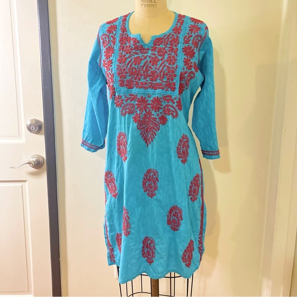 Indian Pakistani Cotton Embroidered Application Tunic - Picture 1 of 6